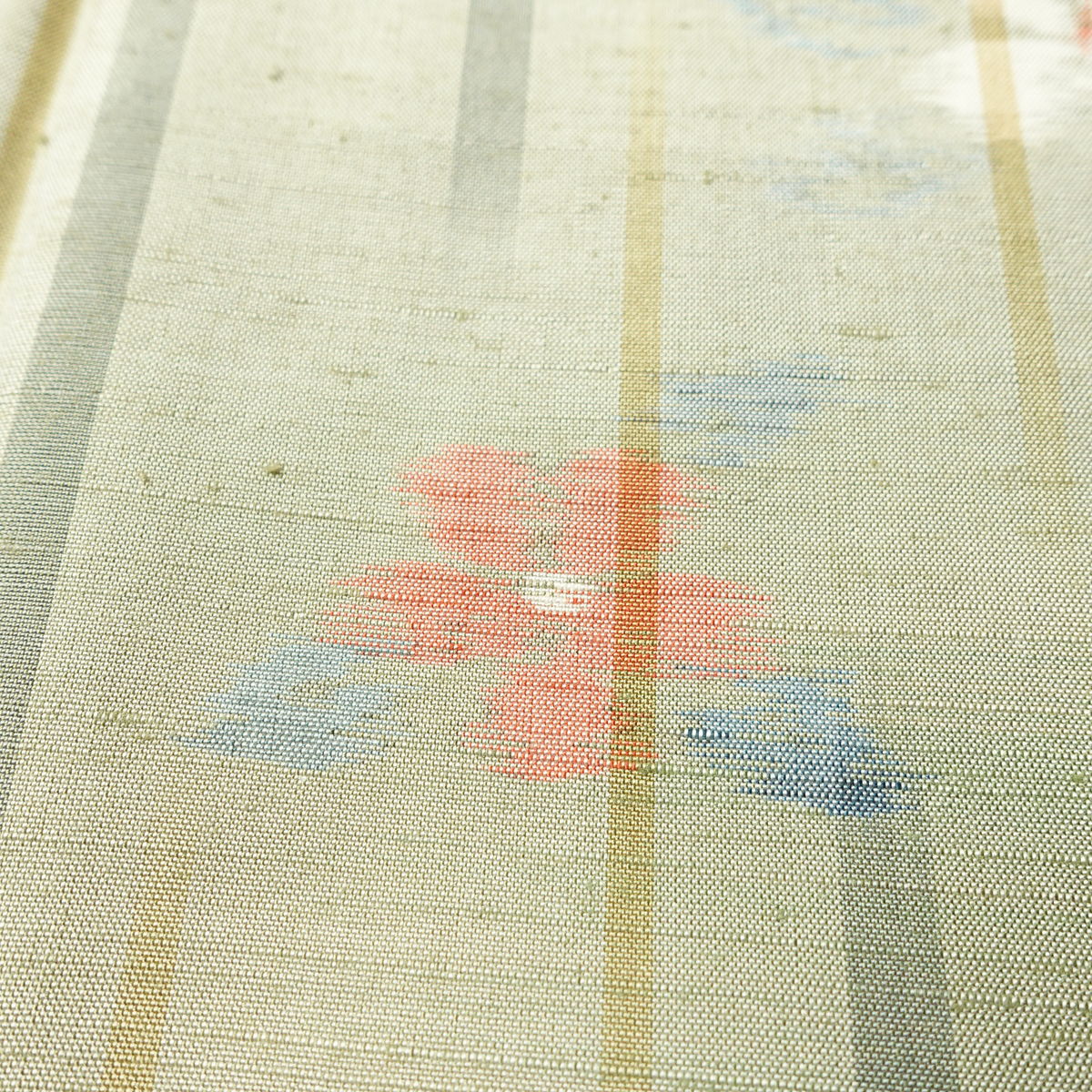 紬 良品 しつけ糸付き 正絹 花柄 袷仕立て 身丈153.5cm 裄丈63.5cm リサイクル着物 着物 緑・うぐいす色_画像11