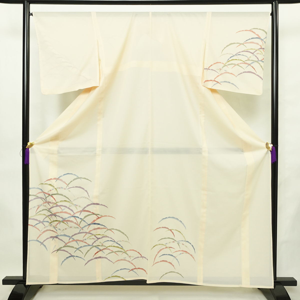 盛夏 付下 絽 良品 夏用 ポリエステル 木の葉・植物柄 単衣仕立て 身丈161.5cm 裄丈66cm リサイクル着物 着物 銀彩 フォーマル ピンク_画像1