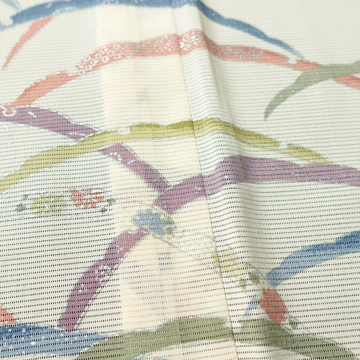 盛夏 付下 絽 良品 夏用 ポリエステル 木の葉・植物柄 単衣仕立て 身丈161.5cm 裄丈66cm リサイクル着物 着物 銀彩 フォーマル ピンク_画像11