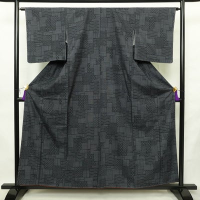 結城紬 真綿結城紬 紬 美品 証紙あり はたおり娘 しつけ糸付き 正絹 古典柄 袷仕立て 身丈158cm 裄丈63.5cm リサイクル着物 着物 青・紺