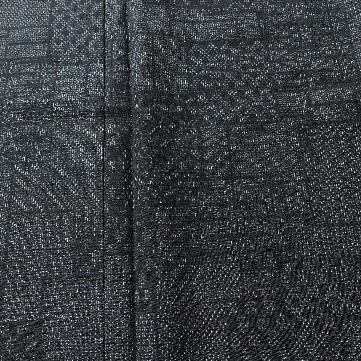 結城紬 真綿結城紬 紬 美品 証紙あり はたおり娘 しつけ糸付き 正絹 古典柄 袷仕立て 身丈158cm 裄丈63.5cm リサイクル着物 着物 青・紺_画像6