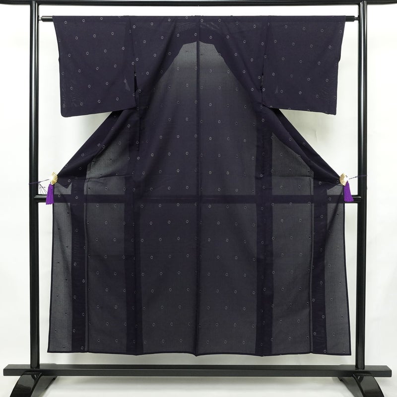 盛夏 良品 夏用 バチ衿仕立て 正絹 その他の柄 単衣仕立て 身丈151.5cm 裄丈62cm リサイクル着物 着物 青・紺_画像1