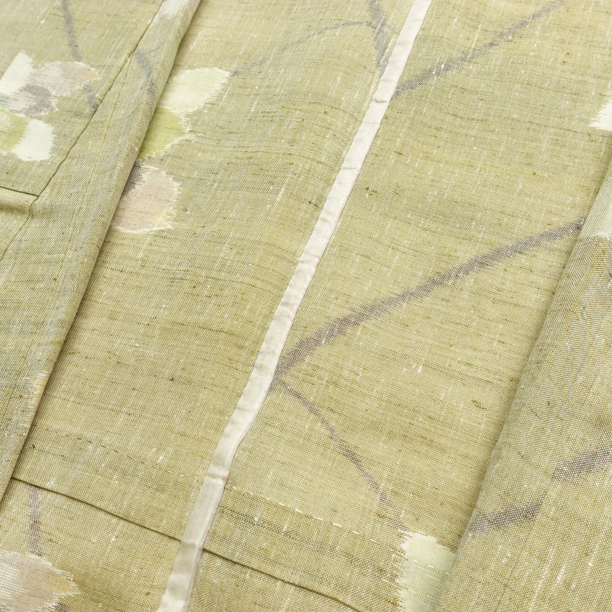 盛夏 紬 夏用 バチ衿仕立て 正絹 花柄 単衣仕立て 身丈153cm 裄丈62cm リサイクル着物 着物 黄・黄土色_画像21