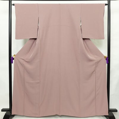 色無地 良品 縮緬 一つ紋付き 正絹 無地 袷仕立て 身丈162.5cm 裄丈63.5cm リサイクル着物 着物 お茶会 フォーマル 紫・藤色