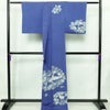 付け下げ 縮緬 正絹 木の葉・植物柄 袷仕立て 身丈168cm 裄丈63.5cm リサイクル着物 着物 フォーマル 青・紺_画像2