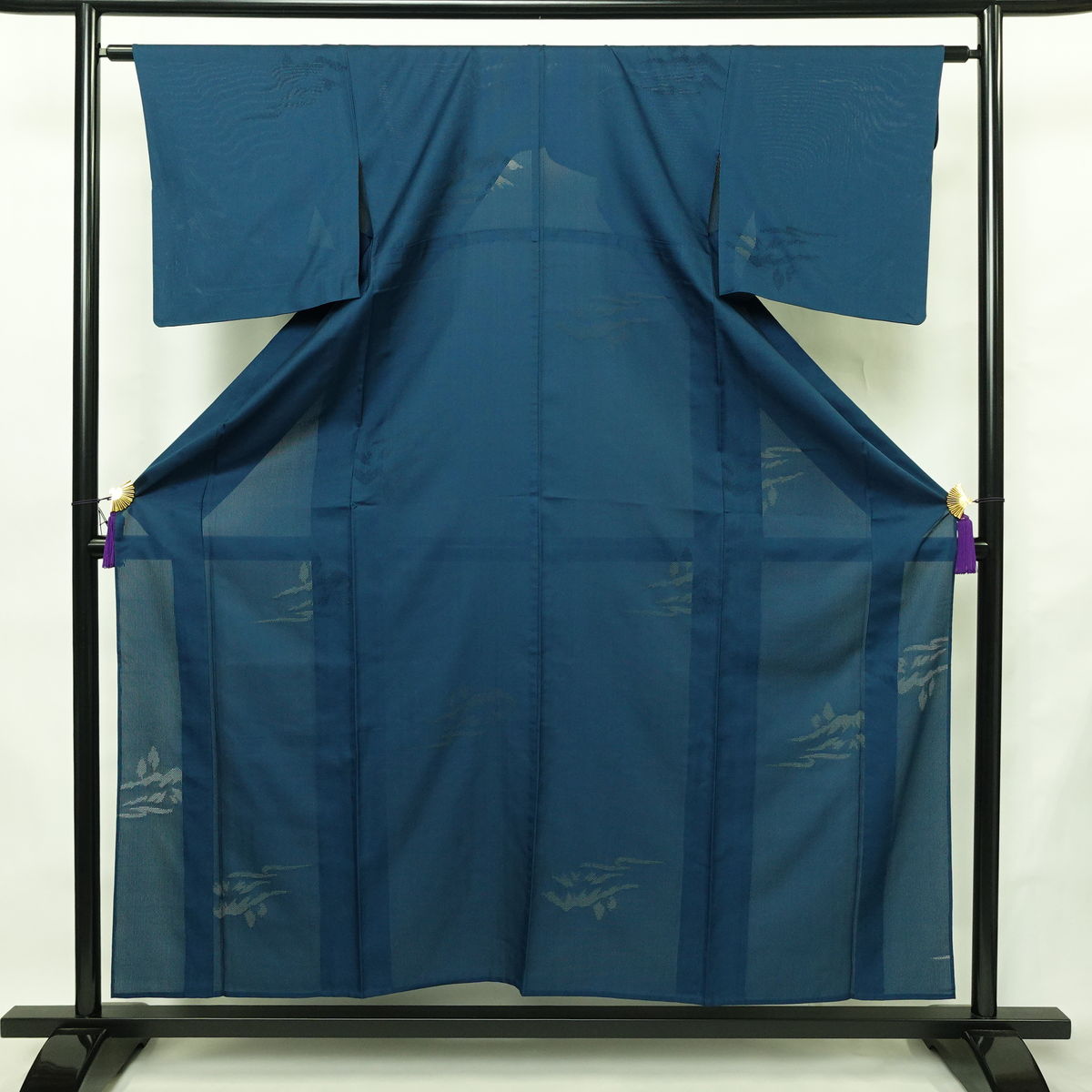 盛夏 夏用 正絹 風景柄 単衣仕立て 身丈155.5cm 裄丈62.5cm リサイクル着物 着物 青・紺_画像1