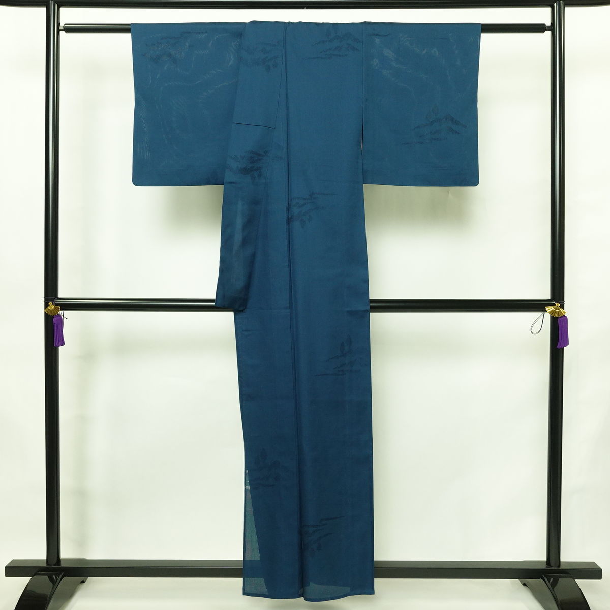 盛夏 夏用 正絹 風景柄 単衣仕立て 身丈155.5cm 裄丈62.5cm リサイクル着物 着物 青・紺_画像2