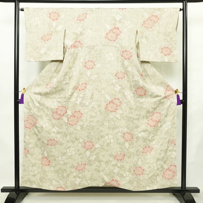 小紋 絞り 総絞り 正絹 花柄 袷仕立て 身丈155.5cm 裄丈65cm リサイクル着物 着物 グレー