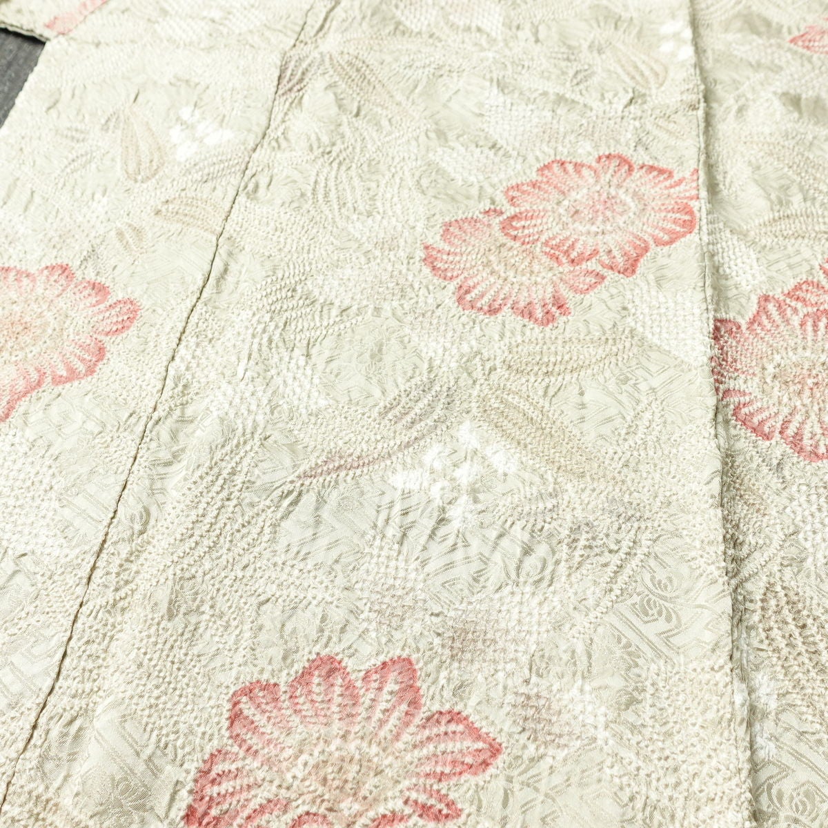 小紋 絞り 総絞り 正絹 花柄 袷仕立て 身丈155.5cm 裄丈65cm リサイクル着物 着物 グレー_画像5