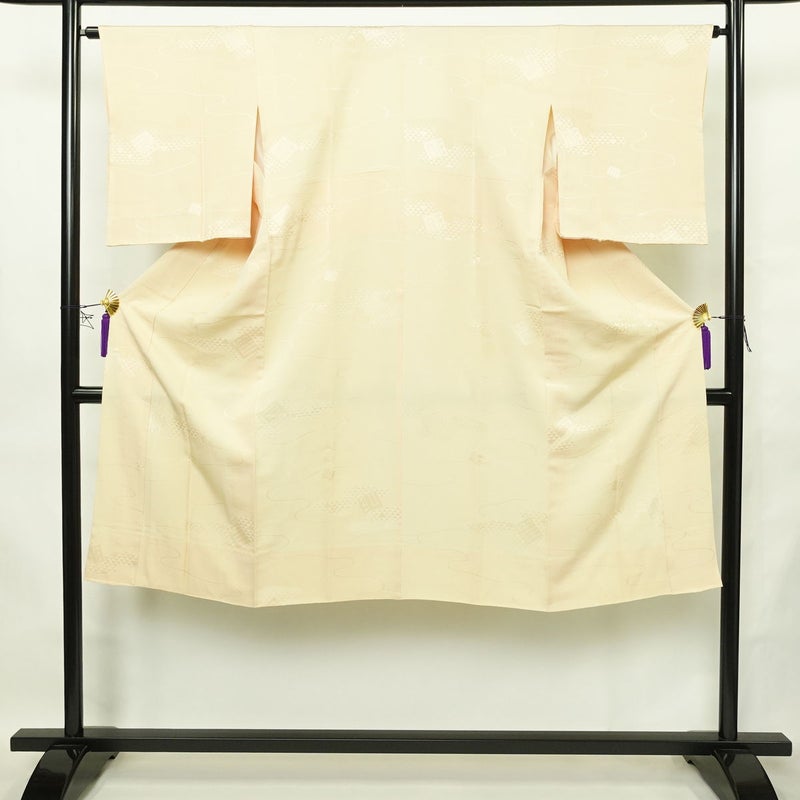 長襦袢 丹後ちりめん 本草木染 翔名織襦袢 しつけ糸付き しつけ糸付き 正絹 流水・波柄 袷仕立て 身丈127.5cm 裄丈63.5cm リサイクル着物 フォーマル ベージュ_画像1