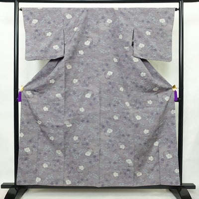 紬 良品 正絹 花柄 袷仕立て 身丈159cm 裄丈64.5cm リサイクル着物 着物 紫・藤色