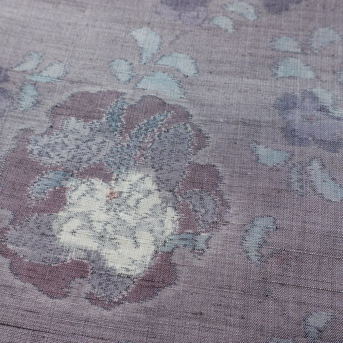 紬 良品 正絹 花柄 袷仕立て 身丈159cm 裄丈64.5cm リサイクル着物 着物 紫・藤色_画像9