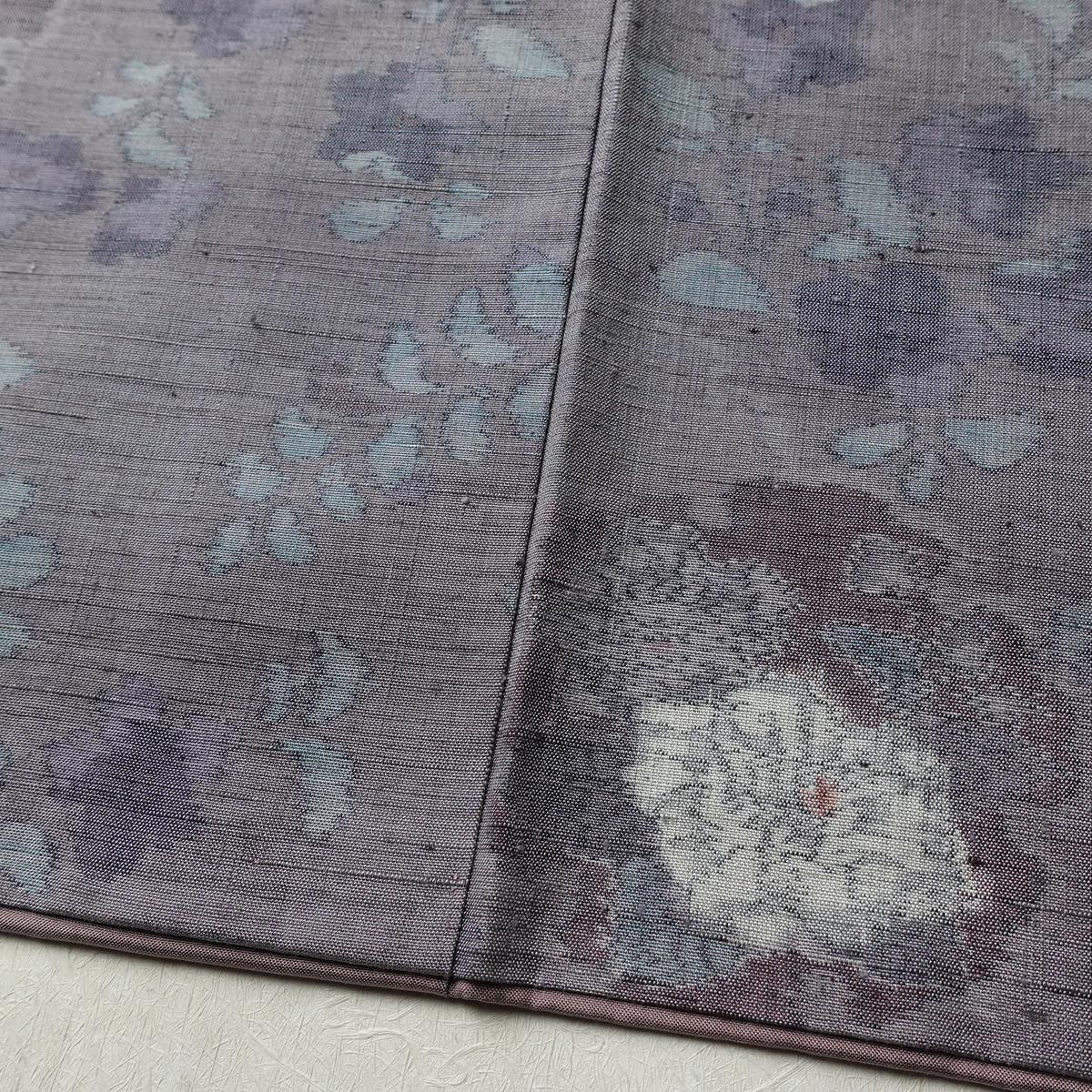 紬 良品 正絹 花柄 袷仕立て 身丈159cm 裄丈64.5cm リサイクル着物 着物 紫・藤色_画像12