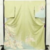 訪問着 正絹 花柄 袷仕立て 身丈169cm 裄丈70cm リサイクル着物 着物 入学式 卒業式 七五三 お宮参り フォーマル 上品 扇面 緑・うぐいす色_画像1