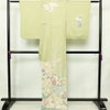 訪問着 正絹 花柄 袷仕立て 身丈169cm 裄丈70cm リサイクル着物 着物 入学式 卒業式 七五三 お宮参り フォーマル 上品 扇面 緑・うぐいす色_画像2