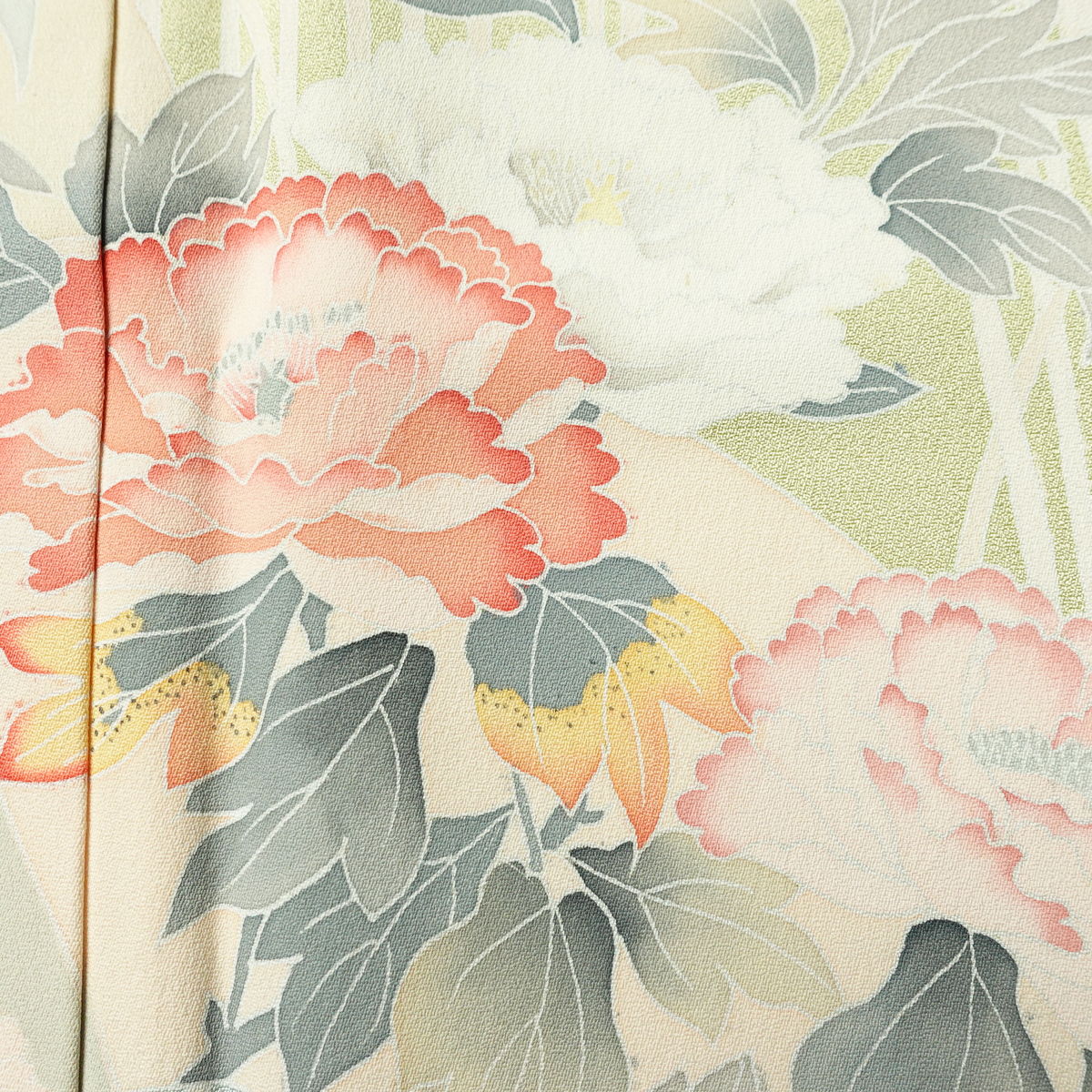 訪問着 正絹 花柄 袷仕立て 身丈169cm 裄丈70cm リサイクル着物 着物 入学式 卒業式 七五三 お宮参り フォーマル 上品 扇面 緑・うぐいす色_画像7