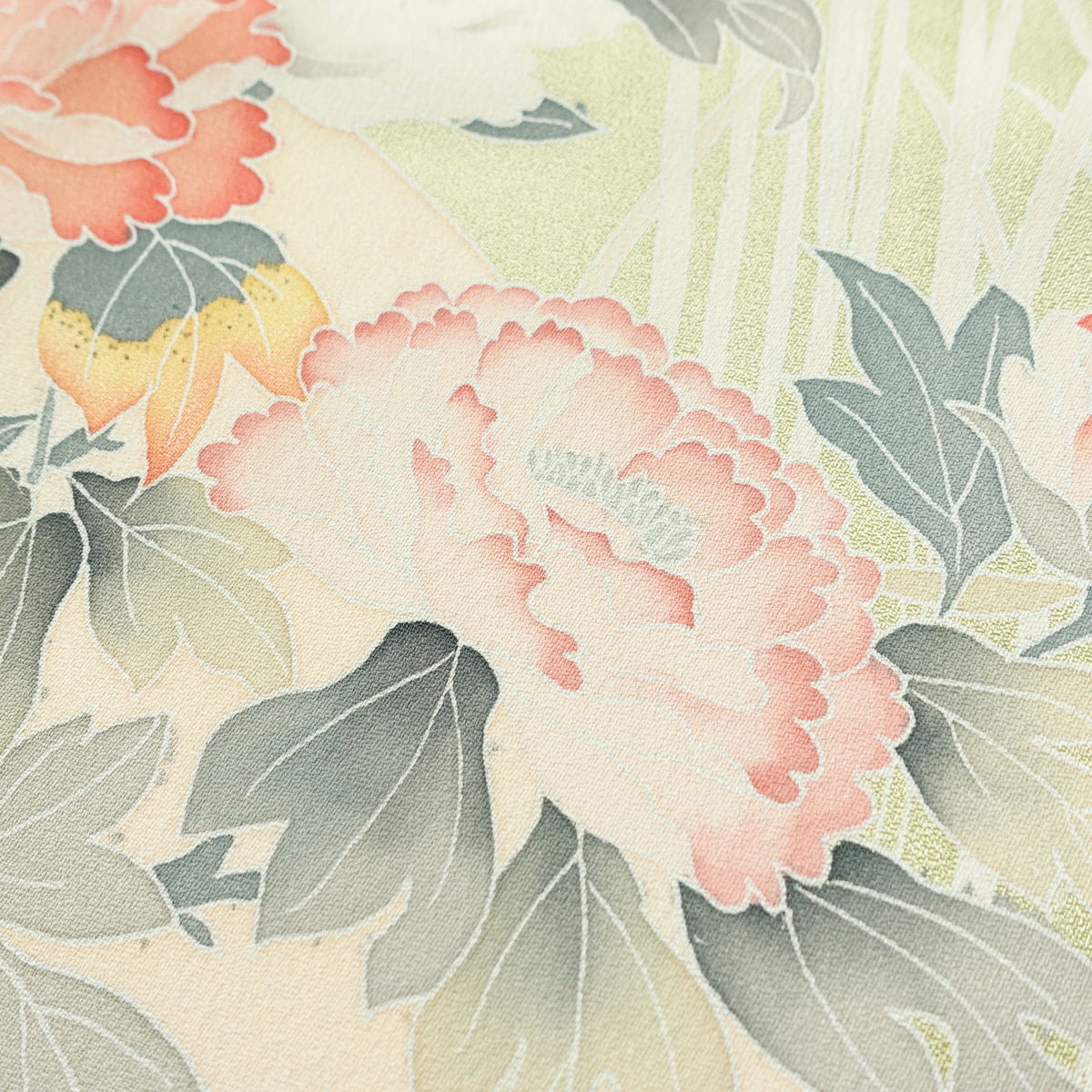 訪問着 正絹 花柄 袷仕立て 身丈169cm 裄丈70cm リサイクル着物 着物 入学式 卒業式 七五三 お宮参り フォーマル 上品 扇面 緑・うぐいす色_画像8