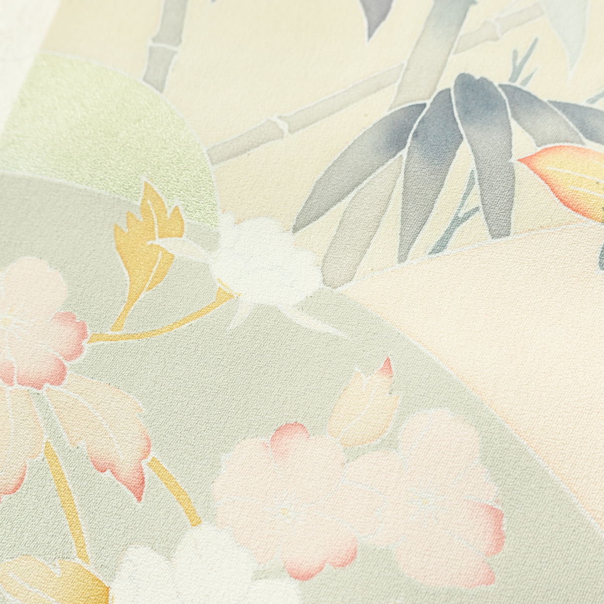 訪問着 正絹 花柄 袷仕立て 身丈169cm 裄丈70cm リサイクル着物 着物 入学式 卒業式 七五三 お宮参り フォーマル 上品 扇面 緑・うぐいす色_画像10