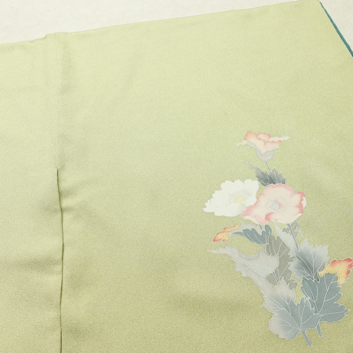 訪問着 正絹 花柄 袷仕立て 身丈169cm 裄丈70cm リサイクル着物 着物 入学式 卒業式 七五三 お宮参り フォーマル 上品 扇面 緑・うぐいす色_画像17