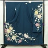 振袖 良品 縮緬 金駒刺繍 正絹 花柄 袷仕立て 身丈158cm 裄丈65cm リサイクル着物 着物 箔 金彩 成人式 二十歳 二十歳の集い フォーマル 菊 桜 青・紺_画像1