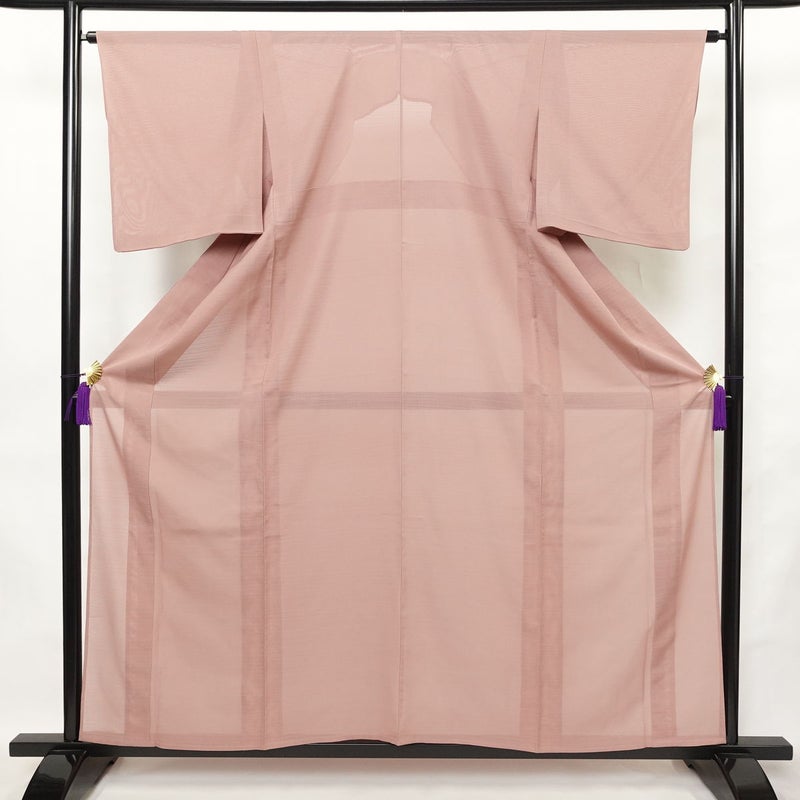 盛夏 色無地 正絹 無地 単衣仕立て 身丈158.5cm 裄丈63.5cm リサイクル着物 夏用 着物 フォーマル ピンク_画像1