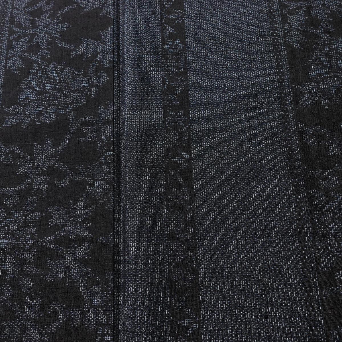 紬 良品 正絹 木の葉・植物柄 袷仕立て 身丈160.5cm 裄丈66cm リサイクル着物 着物 青・紺_画像6