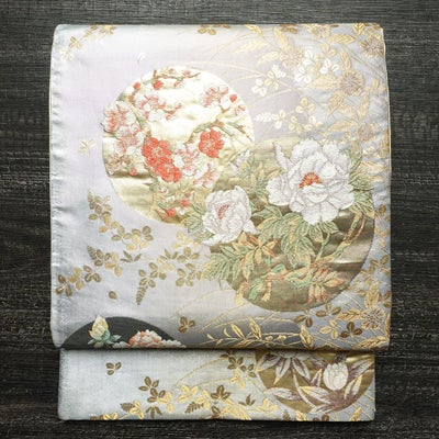 袋帯 六通柄 良品 フォーマル用 正絹 花柄 リサイクル帯 帯 箔 金糸 入学式 卒業式 結婚式 七五三 お宮参り 金・銀