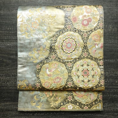 袋帯 六通柄 宝相百華紋 フォーマル用 正絹 木の葉・植物柄 リサイクル帯 帯 箔 入学式 卒業式 結婚式 七五三 お宮参り 多色使い