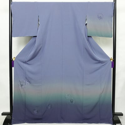 付け下げ 良品 しつけ糸付き スワトウ刺繍 トールサイズ 正絹 縮緬 花柄 袷仕立て 身丈170.5cm 裄丈69cm リサイクル着物 着物 刺繍 共八掛 ぼかし 入学式 卒業式 七五三 お宮参り フォーマル 青・紺