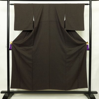 小紋 美品 しつけ糸付き 正絹 チェック・格子柄 袷仕立て 身丈153.5cm 裄丈60.5cm リサイクル着物 着物 茶