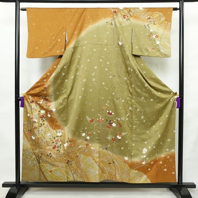 訪問着 正絹 木の葉・植物柄 袷仕立て 身丈156cm 裄丈62cm リサイクル着物 着物 金彩 卒業式 お宮参り フォーマル 桜 多色使い