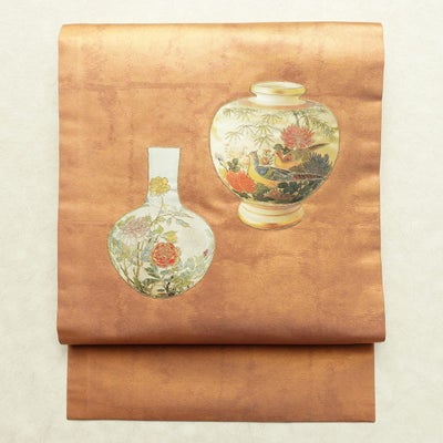 名古屋帯 太鼓柄 良品 正絹 その他の柄 名古屋仕立て なごや帯 リサイクル帯 帯 刺繍 箔 モダン 橙