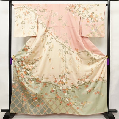 訪問着 良品 十日町友禅作家 松雨 落款入り 金駒刺繍 正絹 花柄 袷仕立て 身丈162cm 裄丈65cm リサイクル着物 着物 箔 金彩 入学式 卒業式 七五三 お宮参り フォーマル 多色使い