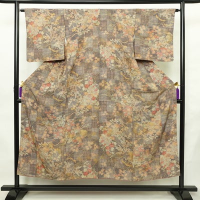 小紋 正絹 木の葉・植物柄 身丈149cm 裄丈63cm リサイクル着物 着物 箔 多色使い