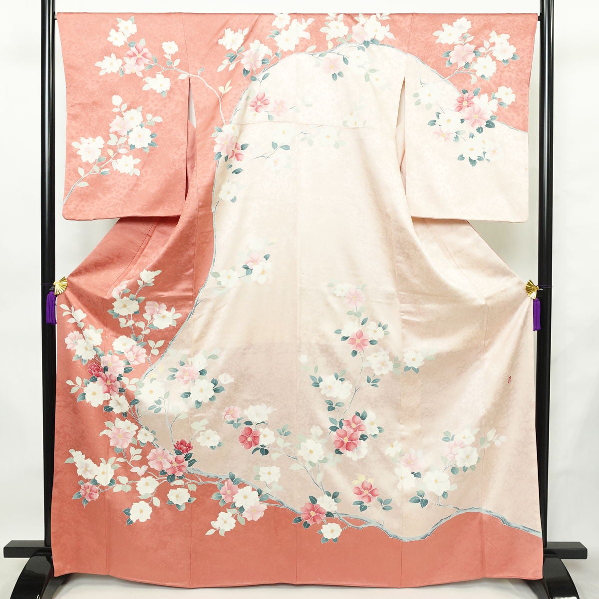 訪問着 良品 十日町友禅作家 松雨 落款入り 金駒刺繍 正絹 花柄 袷