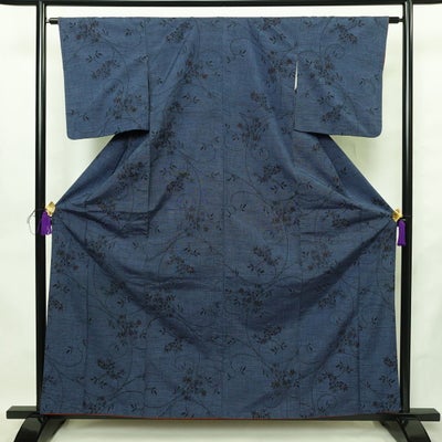 紬 正絹 麻の葉柄 袷仕立て 身丈160.5cm 裄丈63cm リサイクル着物 着物 青・紺