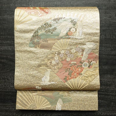 袋帯 本金箔 箔宝錦 六通柄 良品 フォーマル用 正絹 古典柄 リサイクル帯 帯 箔 入学式 卒業式 結婚式 七五三 パーティー お宮参り 扇子 金・銀