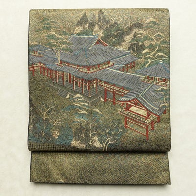 袋帯 六通柄 フォーマル用 正絹 風景柄 リサイクル帯 帯 金糸 入学式 卒業式 七五三 金・銀