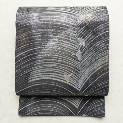 袋帯 六通柄 美品 フォーマル用 正絹 木の葉・植物柄 リサイクル帯 帯 金糸 銀糸 箔 イチョウ 入学式 卒業式 結婚式 七五三 お宮参り 紫・藤色