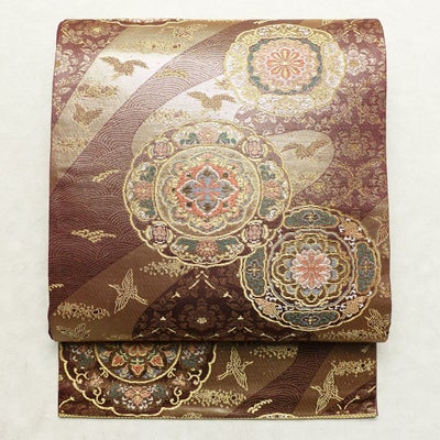 袋帯 六通柄 フォーマル用 正絹 幾何学柄・抽象柄 リサイクル帯 帯 箔 金 紫・藤色