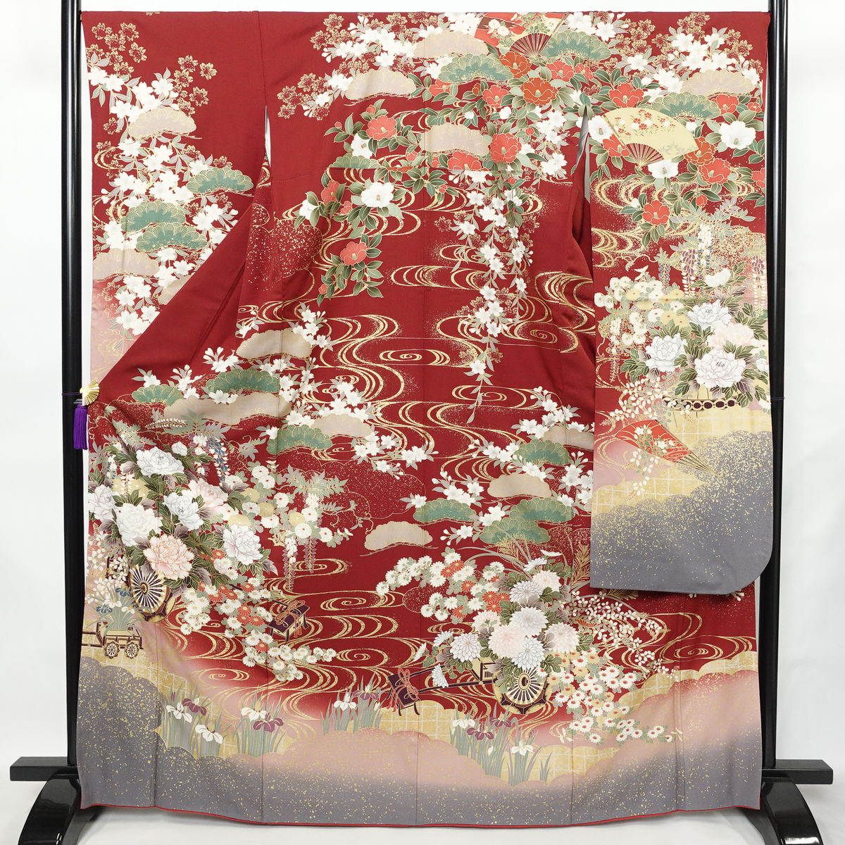 振袖 良品 金駒刺繍 絞り 正絹 古典柄 袷仕立て 身丈148.5cm 裄丈61.5