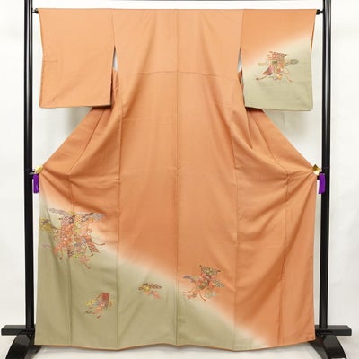 付け下げ 正絹 古典柄 袷仕立て 身丈164.5cm 裄丈64.5cm リサイクル着物 一部しつけ糸付き 着物 刺繍 箔 入学式 卒業式 七五三 お宮参り フォーマル 茶