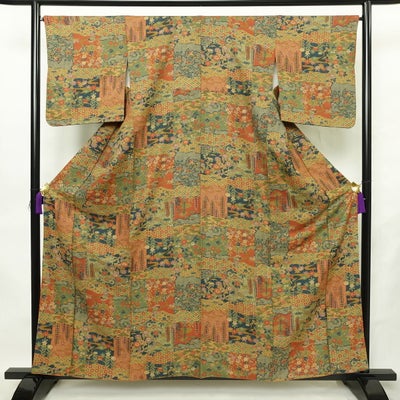 小紋 良品 総柄 正絹 袷仕立て 身丈158cm 裄丈66cm リサイクル着物 着物 多色使い