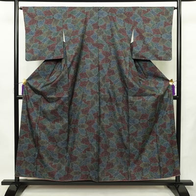 大島紬 良品 正絹 木の葉・植物柄 袷仕立て 身丈155.5cm 裄丈64cm リサイクル着物 着物 多色使い