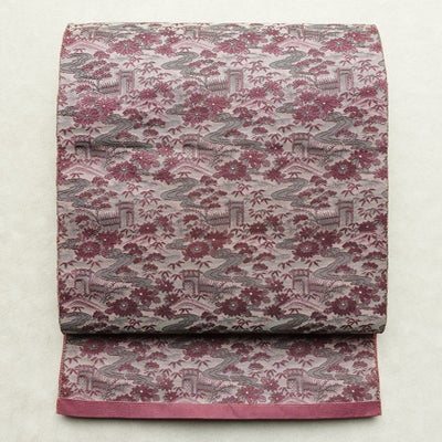 名古屋帯 六通柄 正絹 古典柄 松葉仕立て なごや帯 リサイクル帯 帯 菊 紫・藤色