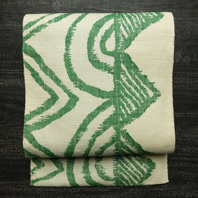 名古屋帯 六通柄 正絹 幾何学柄・抽象柄 名古屋仕立て なごや帯 リサイクル帯 帯 モダン 白