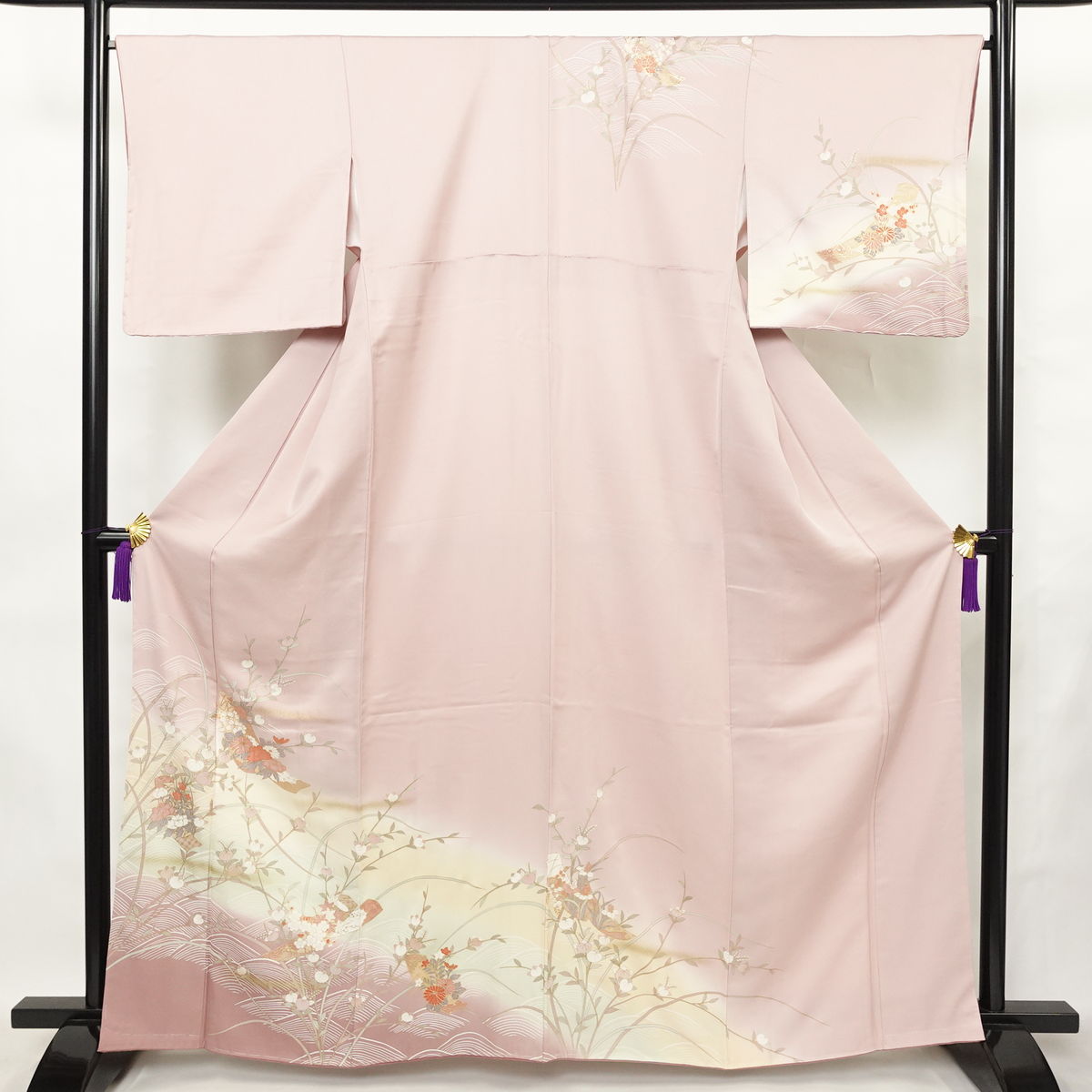 訪問着 良品 十日町友禅作家 松雨 落款入り 金駒刺繍 正絹 花柄 袷