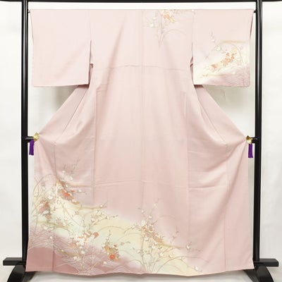 訪問着 しつけ糸付き 正絹 花柄 袷仕立て 身丈162.5cm 裄丈65.5cm リサイクル着物 着物 箔 金彩 入学式 卒業式 七五三 お宮参り フォーマル ピンク