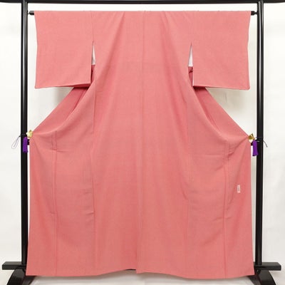 小紋 一つ紋付き 江戸小紋 七福神 正絹 古典柄 袷仕立て 身丈163cm 裄丈65.5cm リサイクル着物 着物 ピンク