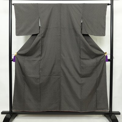 小紋 良品 しつけ糸付き 付下小紋 バチ衿仕立て 正絹 幾何学柄・抽象柄 袷仕立て 身丈156.5cm 裄丈64cm リサイクル着物 着物 モダン 紬地 グレー